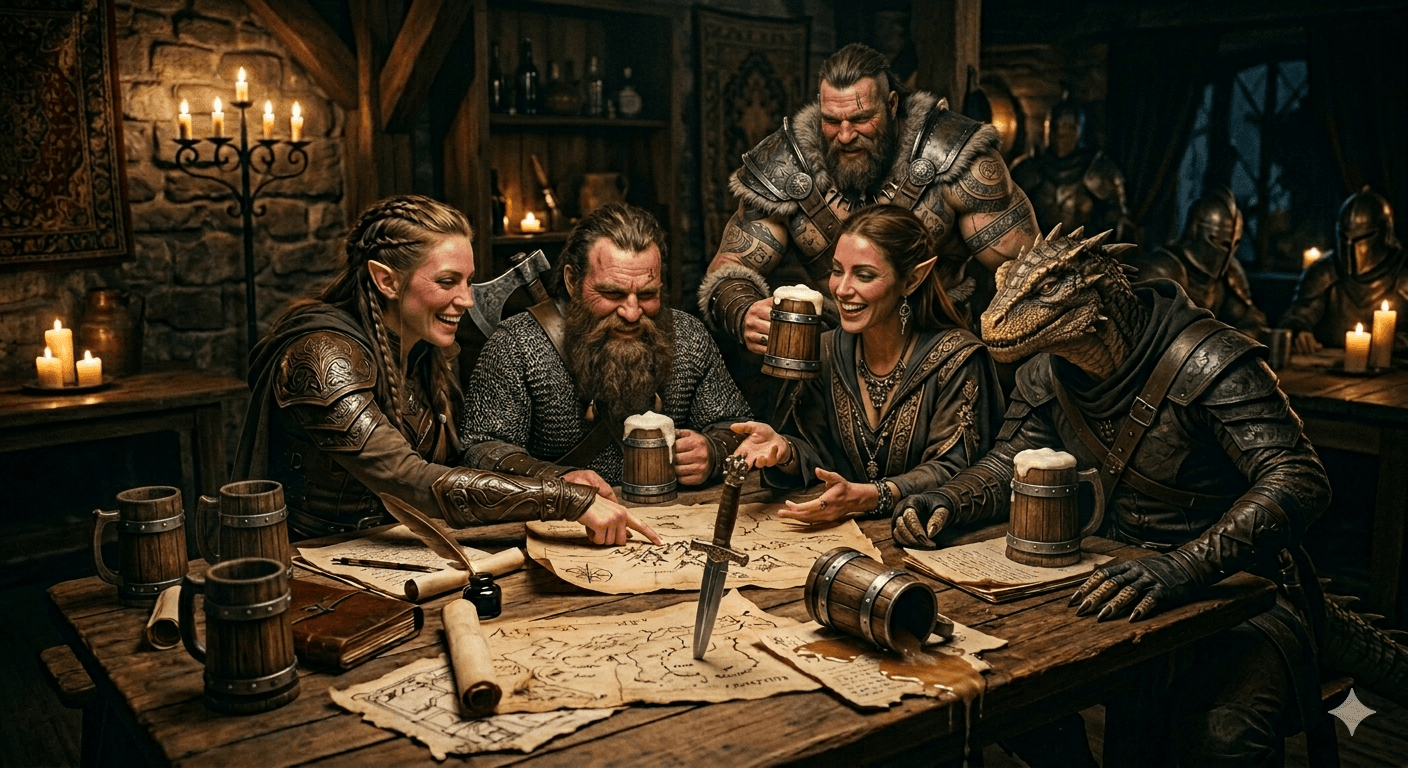Grupo de aventureros en una taberna